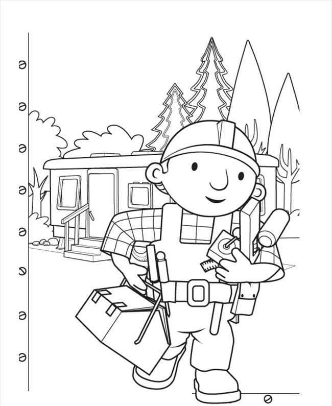 Desenho de Bob o Construtor com Ferramentas de Trabalho para Colorir