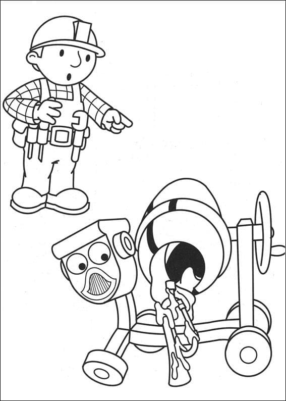 Desenho de Bob o Construtor e Betoneira para Colorir