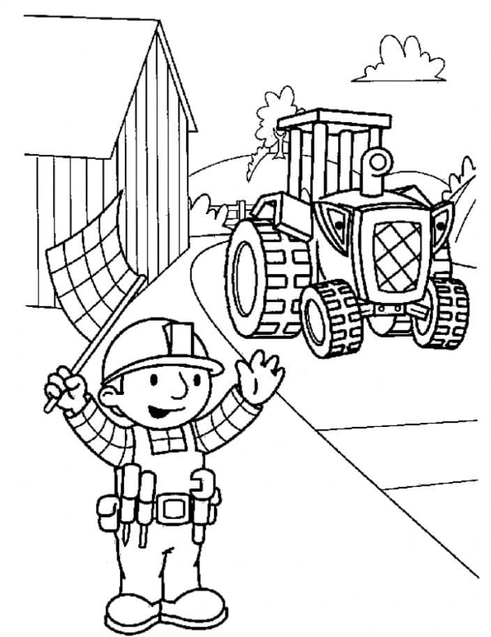 Desenho de Bob o Construtor e Trator Incrível para Colorir