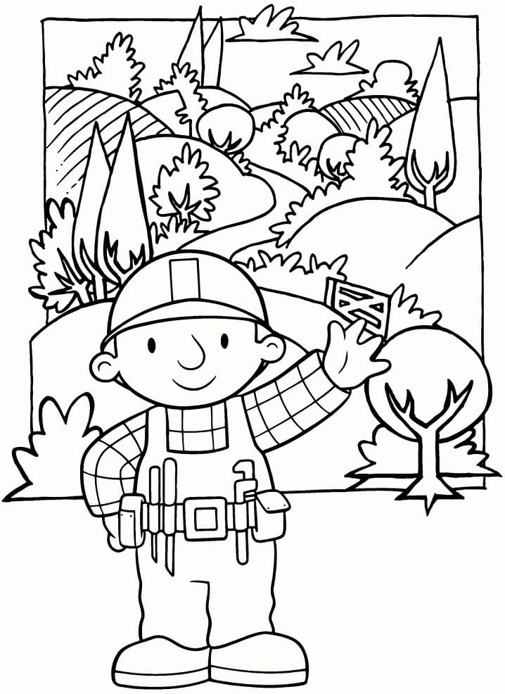 Desenho de Bob o Construtor na Fazenda para Colorir