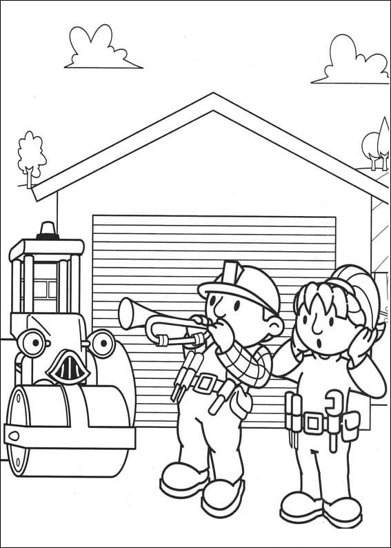 Desenho de Bob o Construtor Tocando Instrumento Musical para Colorir