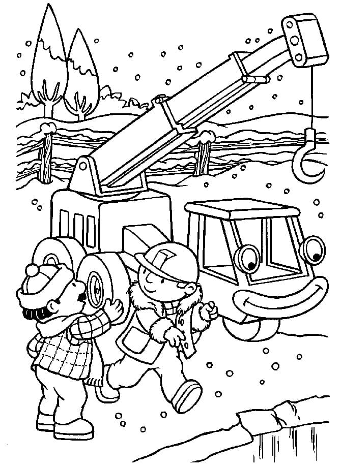 Desenho em Pdf de Bob o Construtor Fazendo Obra na Floresta para Colorir