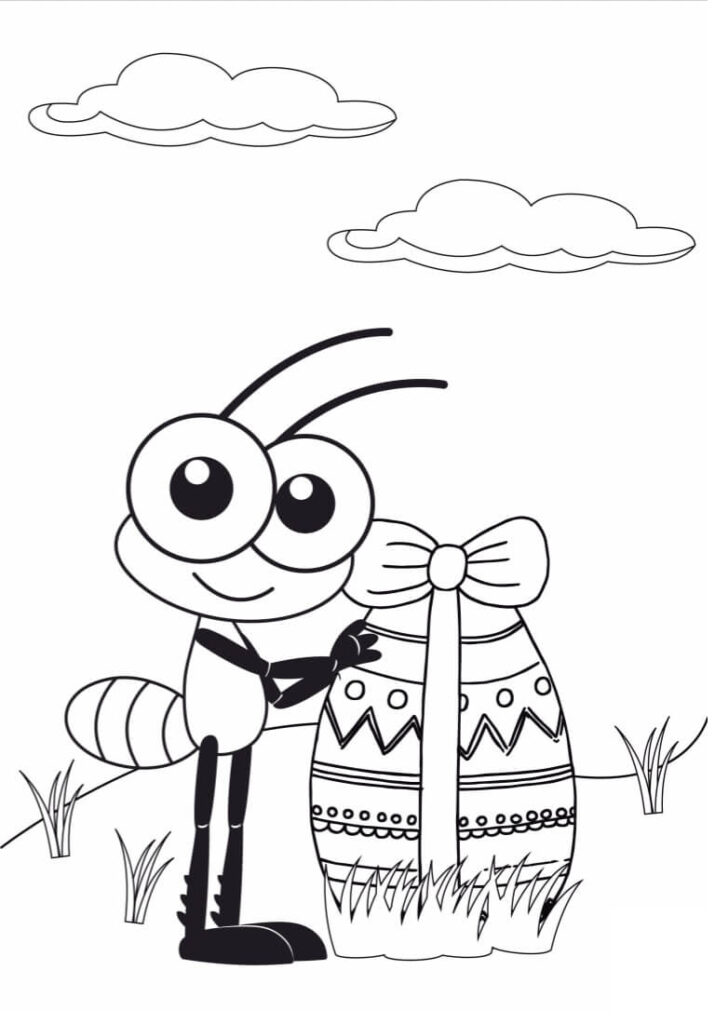 Desenho Bob Zoom com Ovo de Páscoa no Jardim para Colorir