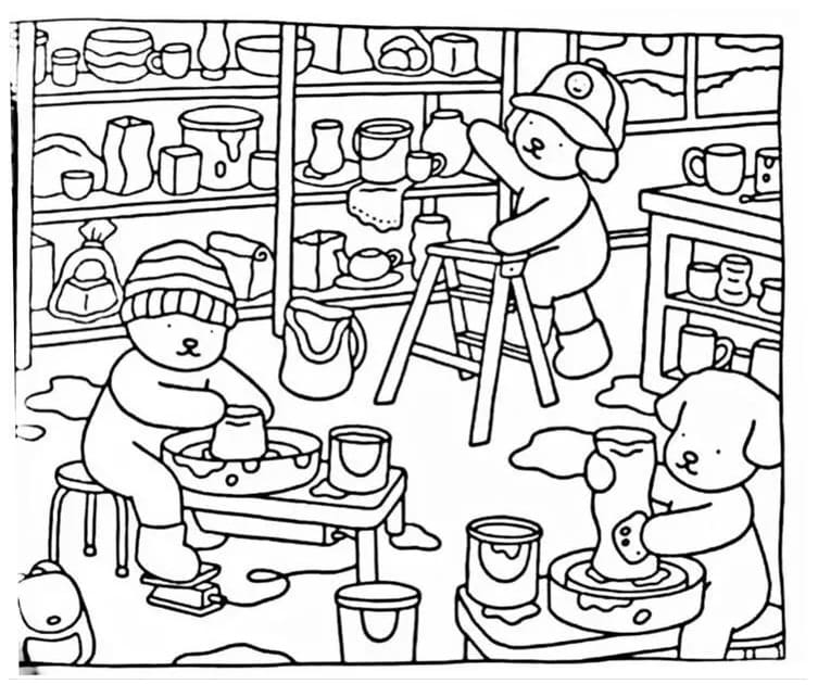 Desenhos do Bobbie Goods Fazendo Vaso de Barro para Imprimir e Pintar