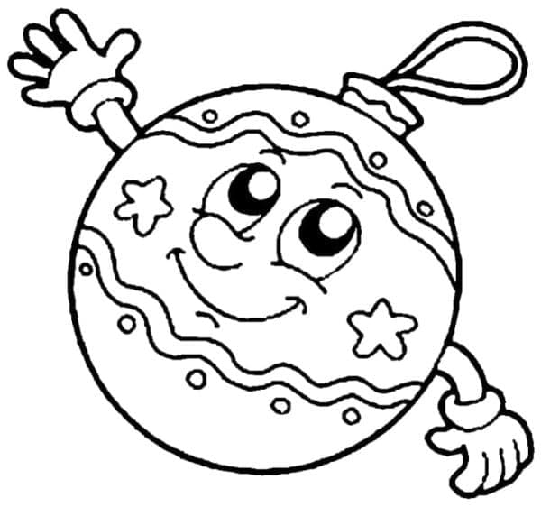 Desenho de Bola de Natal Sorridente para Colorir