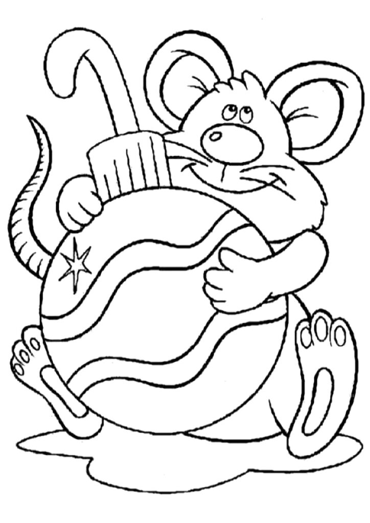 Desenho de Rato e Bola de Natal para Colorir