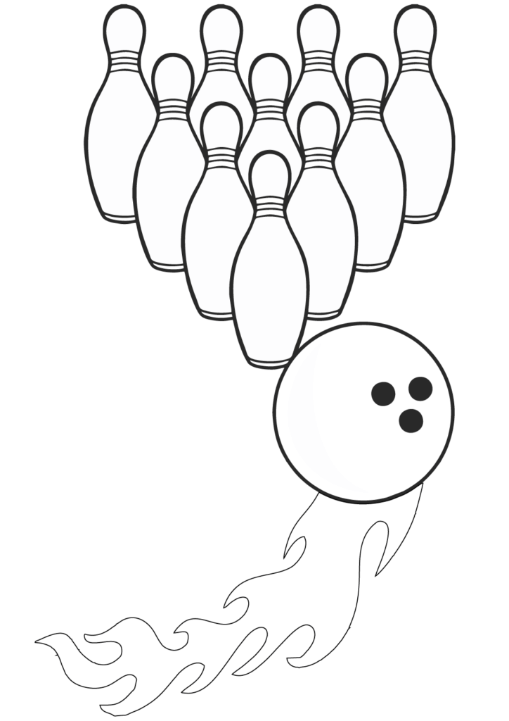 Desenho de Bola de Boliche Fazendo Strike para Colorir