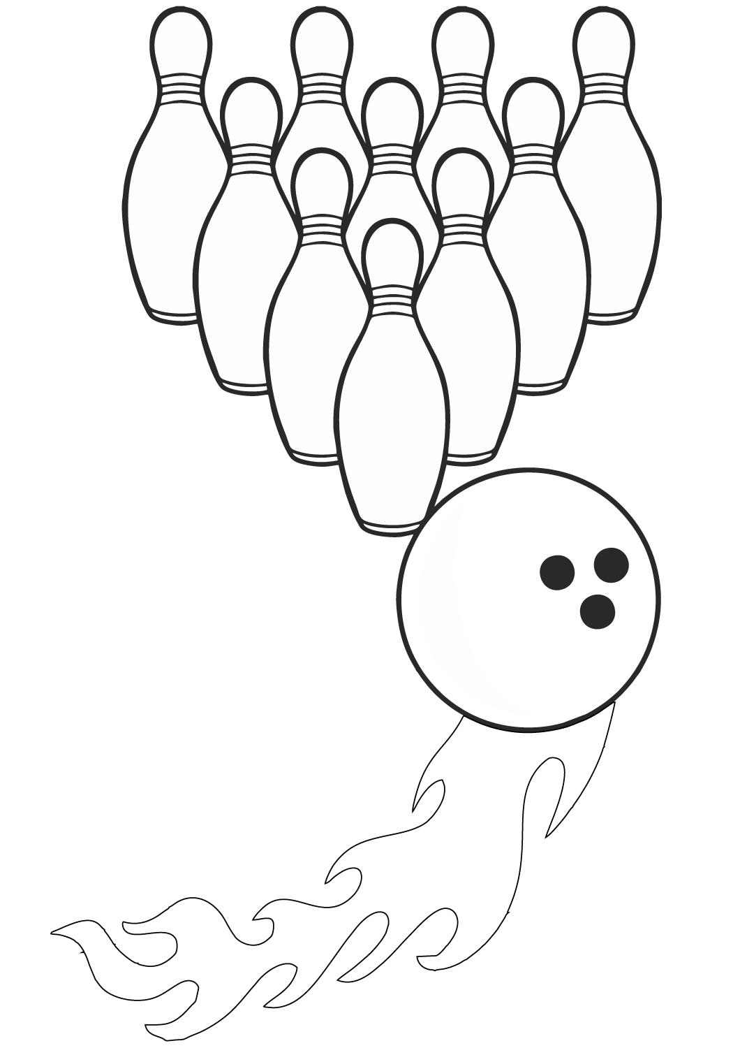Desenho de Bola de Boliche Fazendo Strike para Colorir