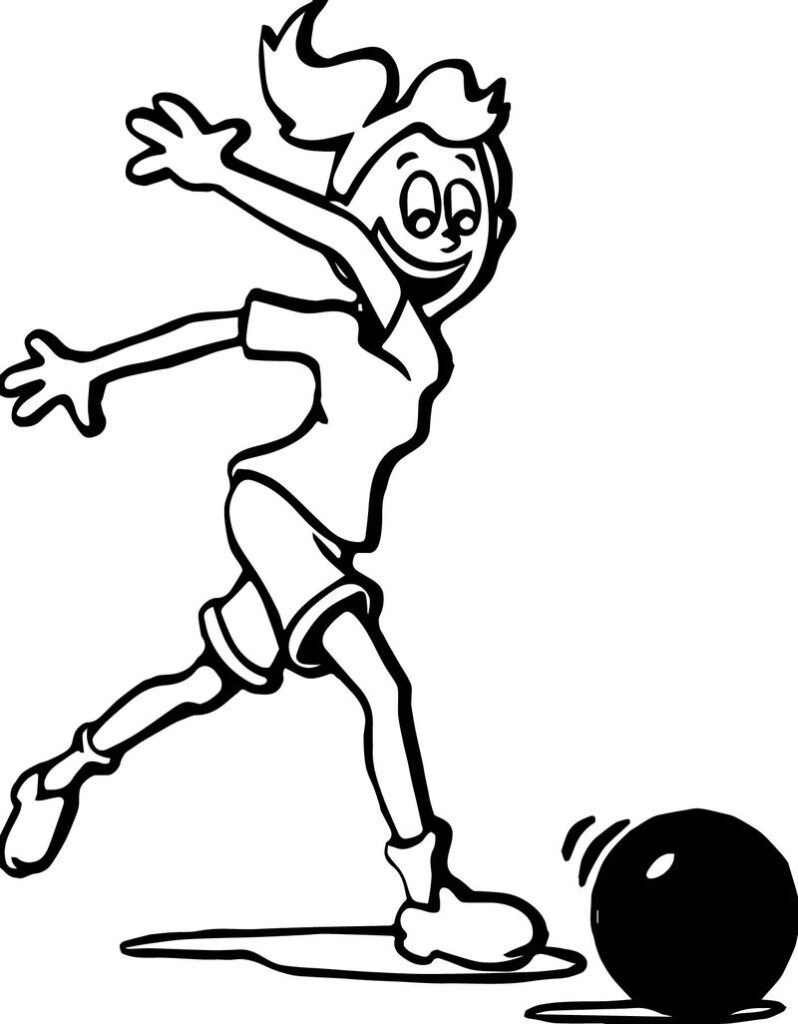 Desenho de Menina Jogando Boliche para Colorir