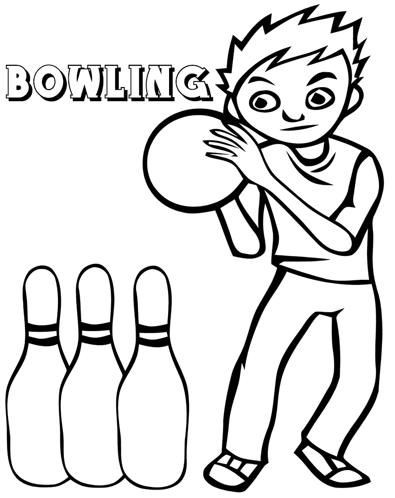 Desenho de Menino Jogando Boliche em Pdf Grátis para Colorir