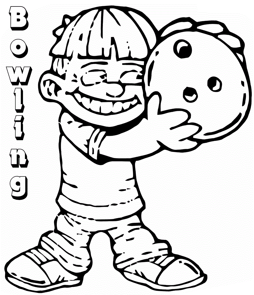 Desenho de Menino Segurando Bola de Boliche para Colorir