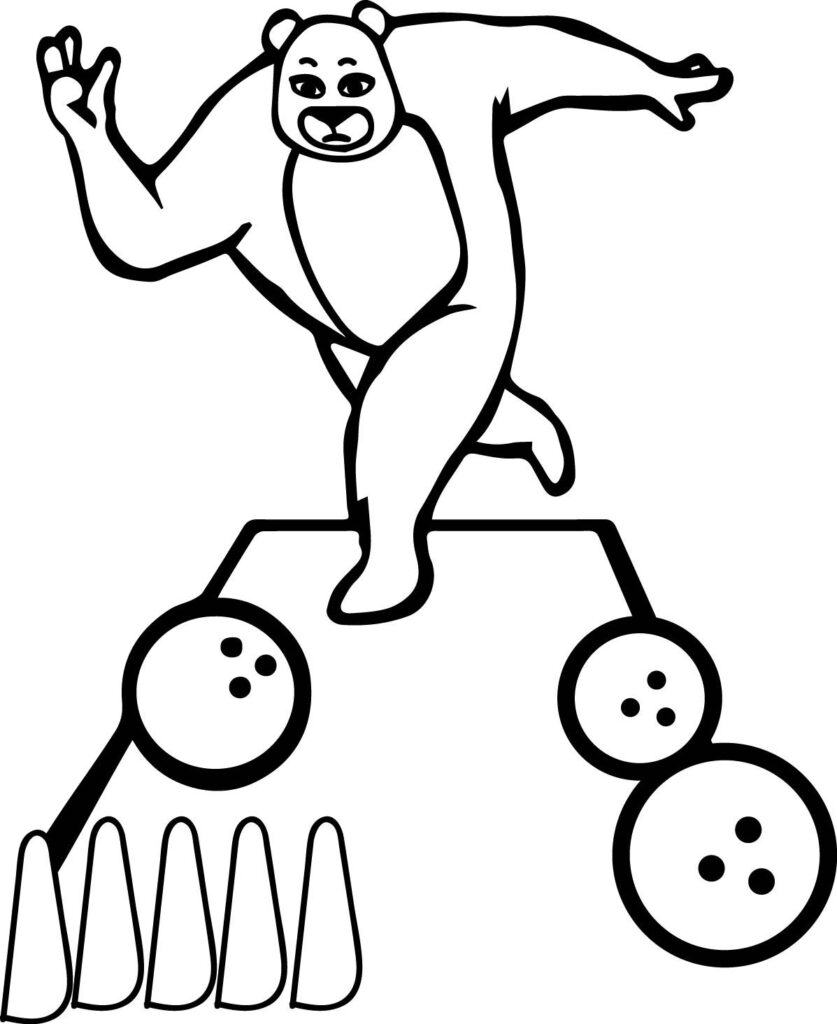 Desenho de Urso Jogando Boliche para Pintar