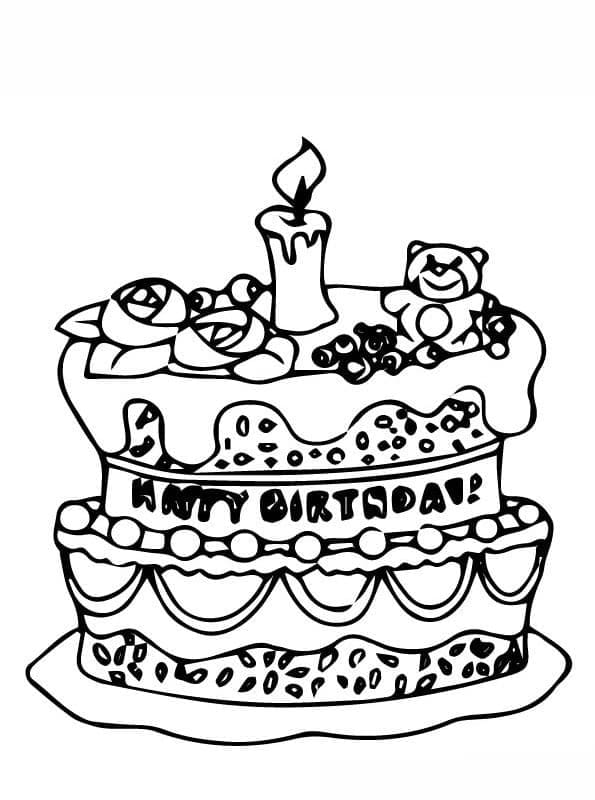 Desenho de Belo Bolo de Aniversário para Colorir