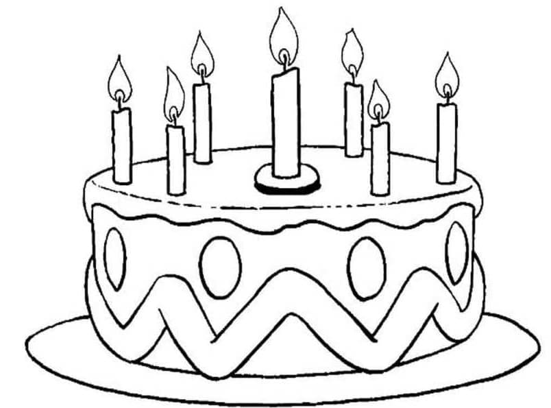 Desenho de Bolo de Aniversário com Velas para Colorir