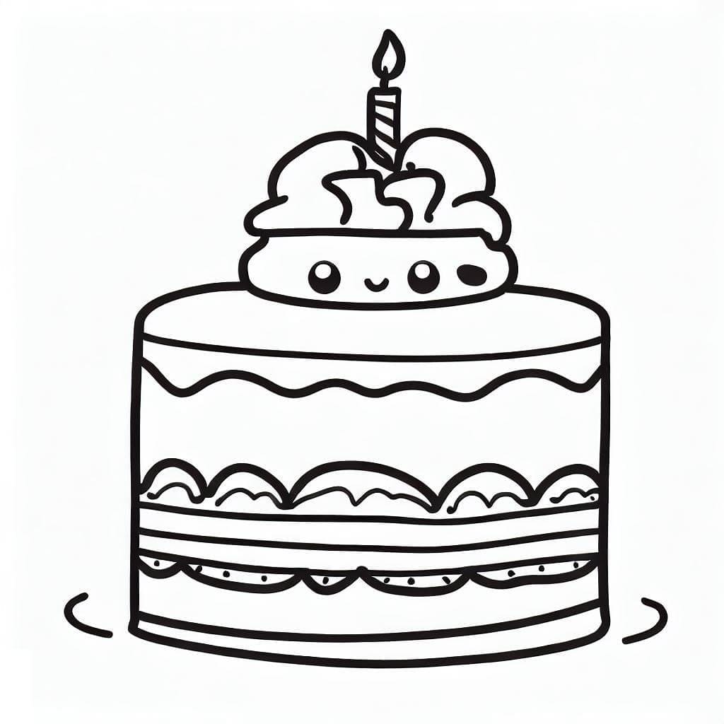 Desenho de Bolo de Aniversário Fofo para Colorir