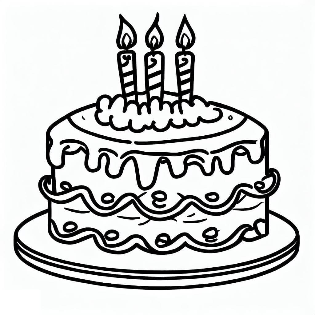 Desenho de Bolo de Aniversário Grátis para Colorir