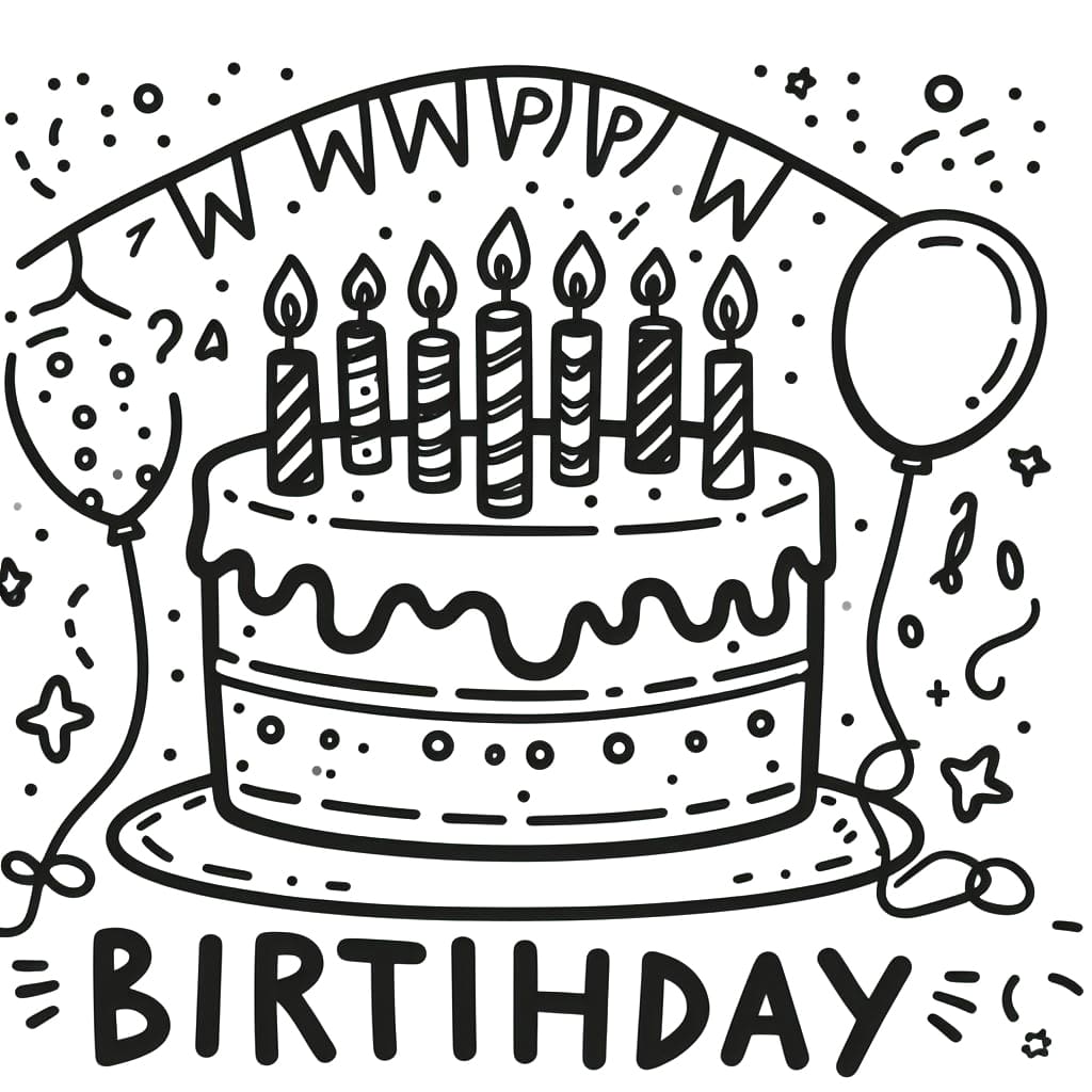 Desenho de Bolo de Aniversário Grátis para Crianças para Colorir