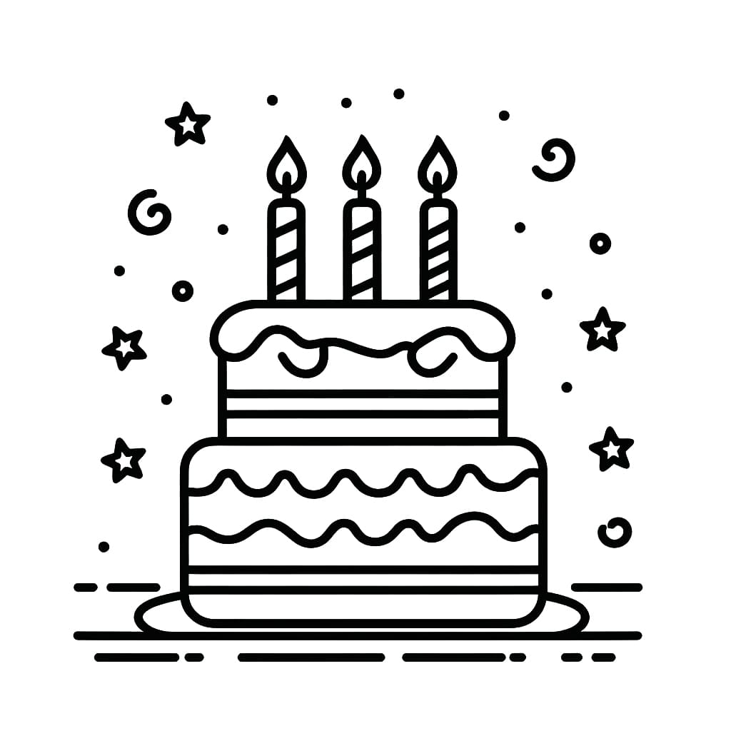 Desenho de um Bolo de Aniversário Simples para Colorir
