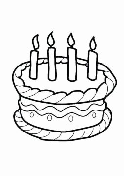 Desenho Imprimível de Bolo de aniversário de Quatro Anos para Colorir