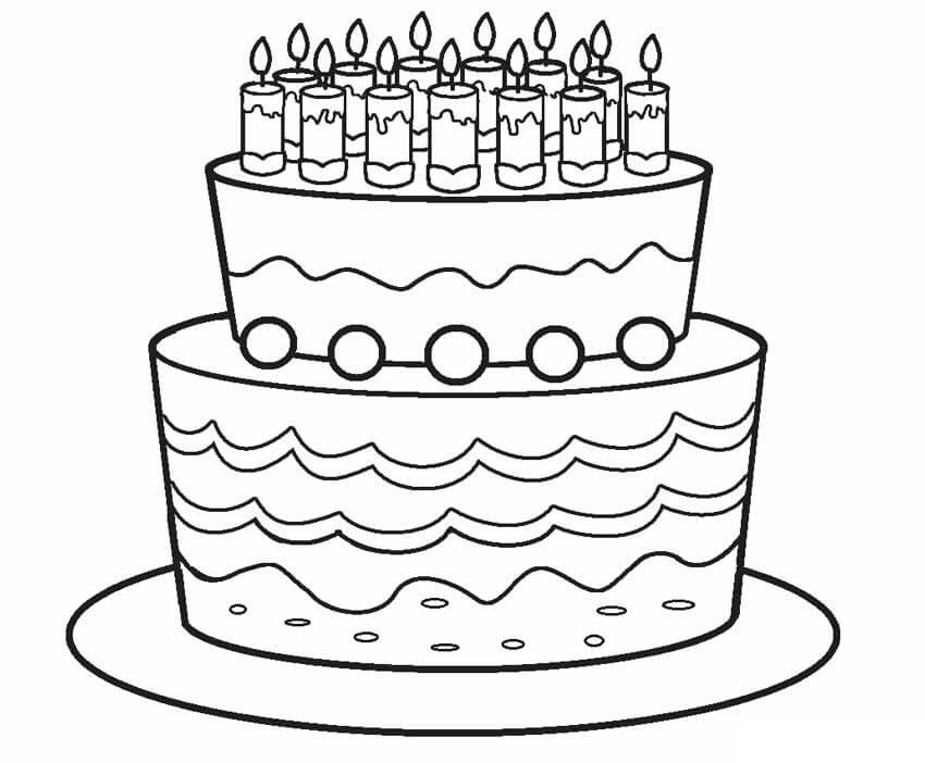 Desenho Pdf de Bolo de Aniversário para Colorir