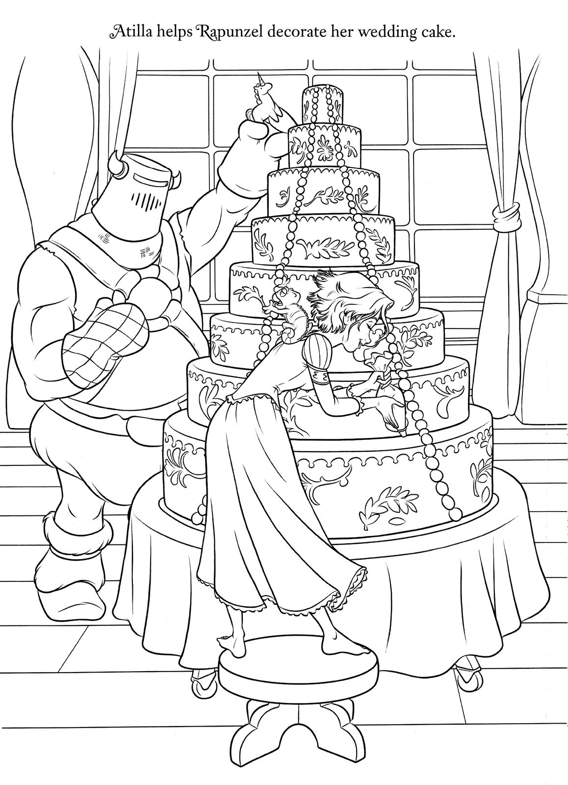 Desenho Bolo de Casamento da Disney para Colorir em Pdf