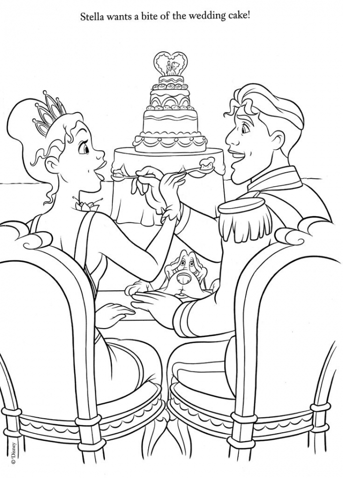 Desenho Bolo de Casamento da Princesa e Príncipe para Pintar