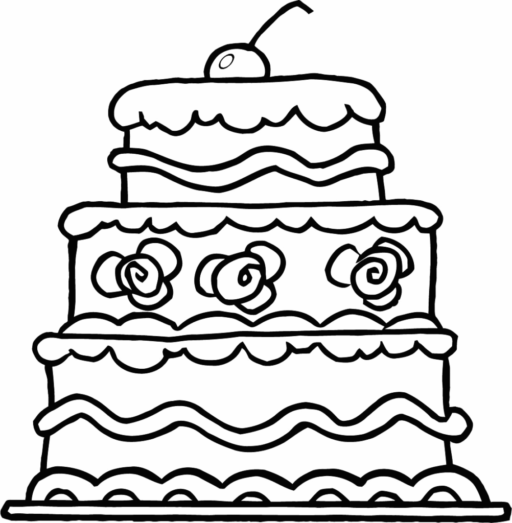 Desenho Bolo de Casamento Saboroso com Cereja em Cima para Colorir
