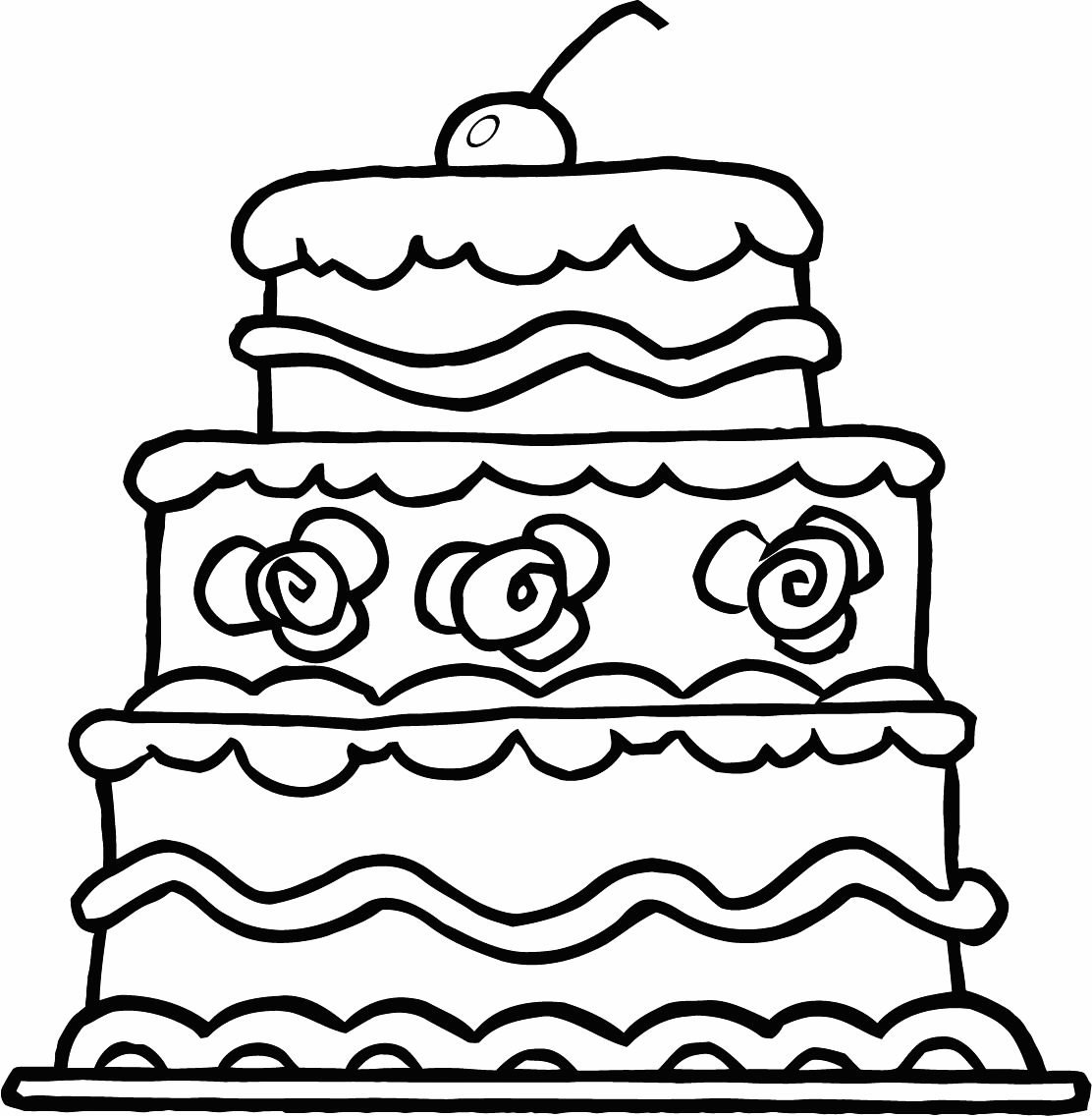 Desenho Bolo de Casamento Saboroso com Cereja em Cima para Colorir