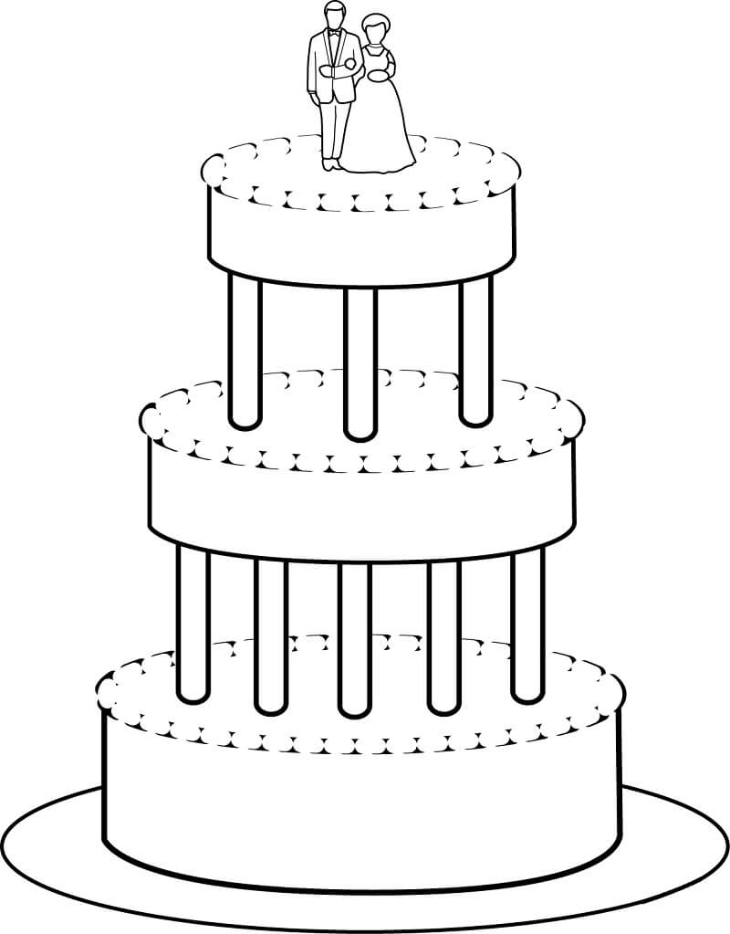 Desenho para Pintar de Bolo de Casamento com Três Andares