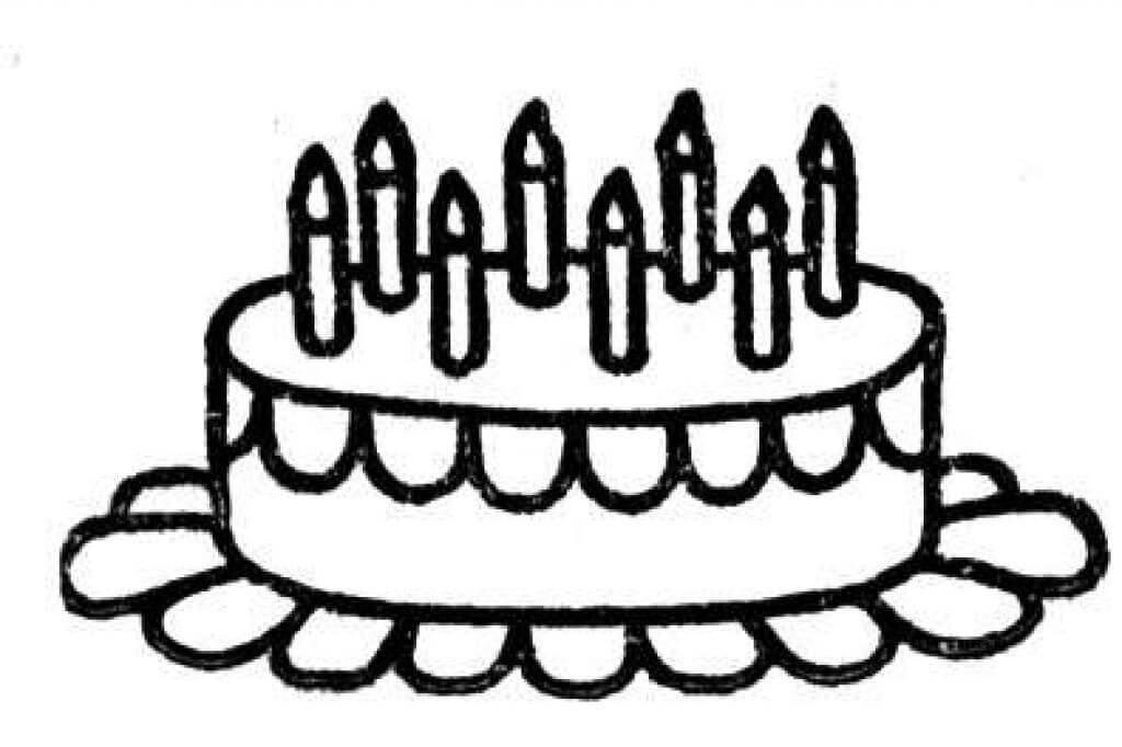 Desenho de Bolo de Aniversário Simples para Colorir com Giz de Cera