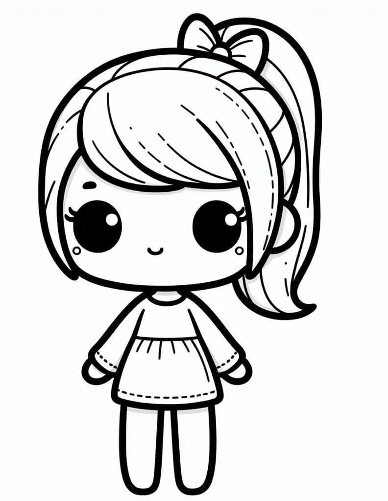 Desenho de Boneca Kawaii Básica para Colorir