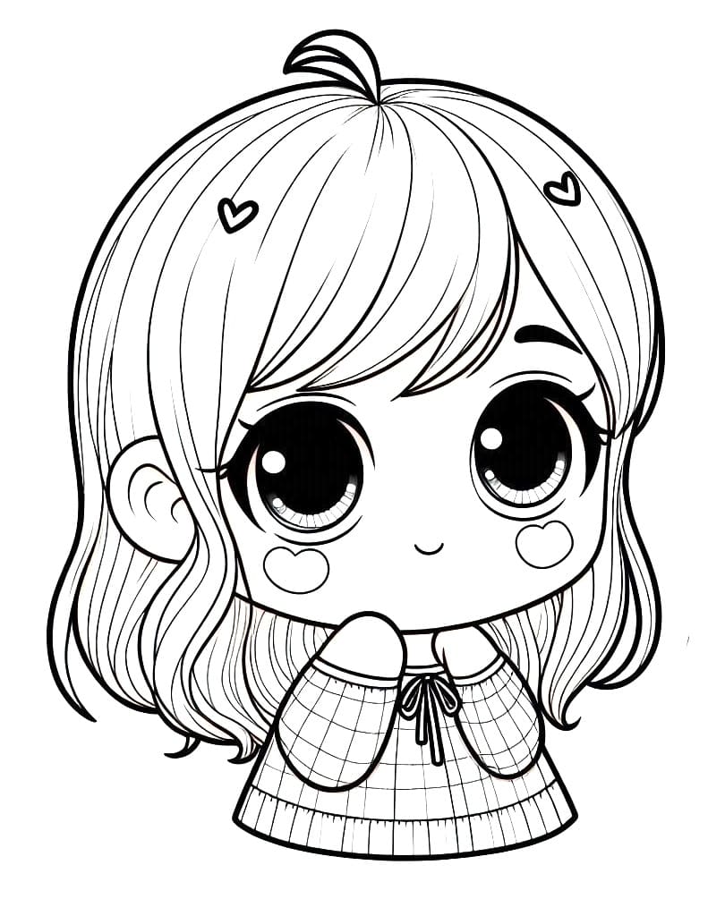 Desenho de Boneca Kawaii Feliz para Colorir