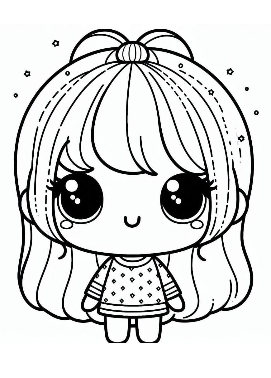 Desenho de Boneca Kawaii Fofa para Colorir