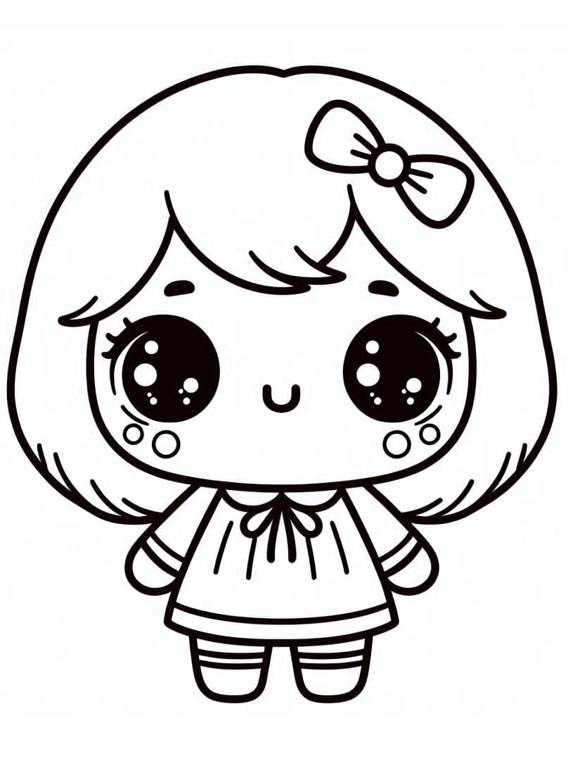 Desenho de Boneca Kawaii Grátis para Crianças para Colorir