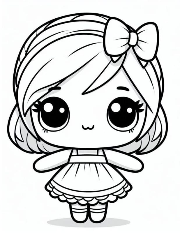 Desenho de Boneca Kawaii Imprimivel Grátis para Colorir