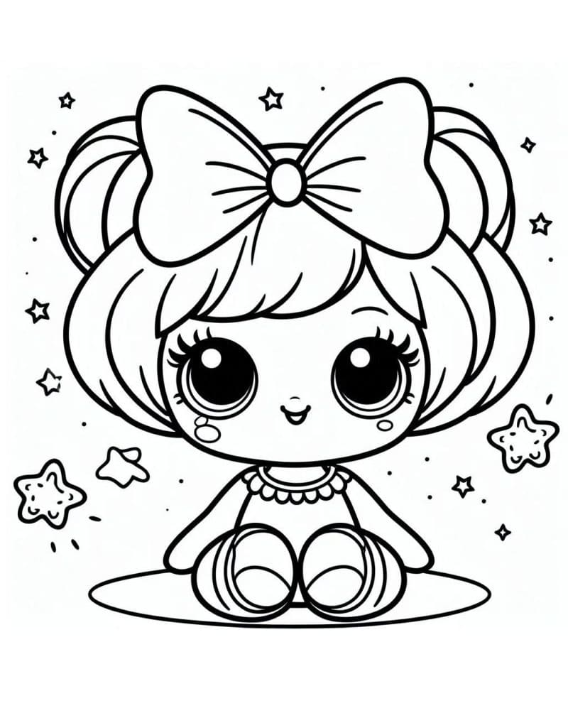 Desenho de Boneca Kawaii Imprimivel para Colorir