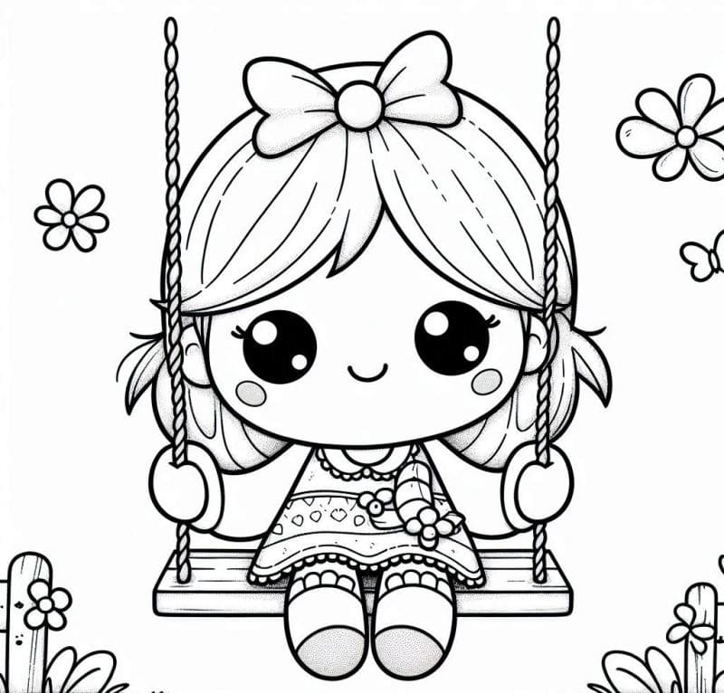 Desenho de Boneca Kawaii para Crianças de 1 Ano para Colorir