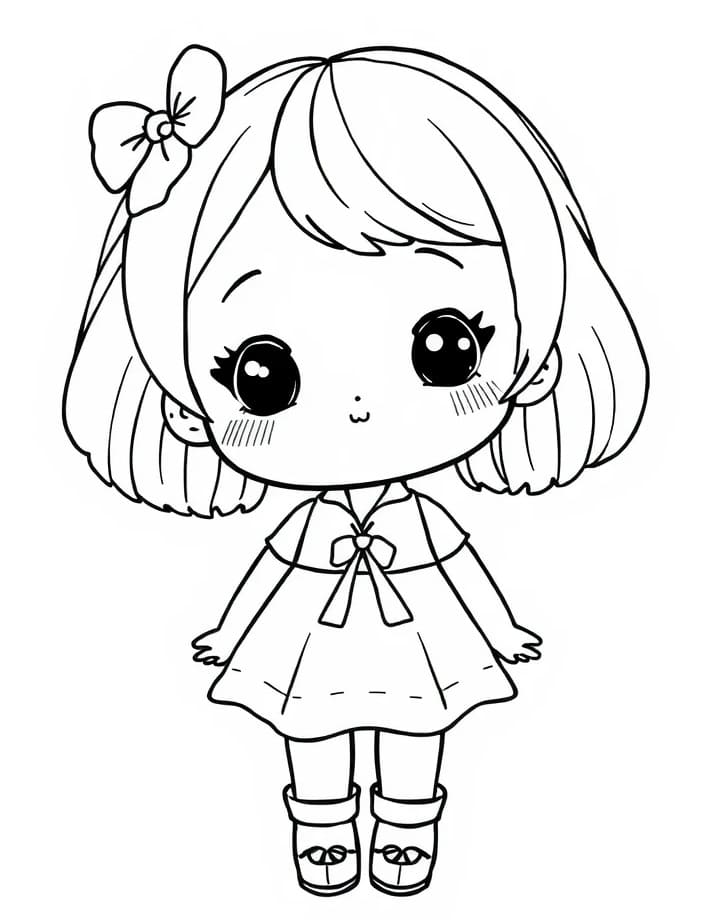 Desenho de Boneca Kawaii para Crianças de 3 Ano para Colorir