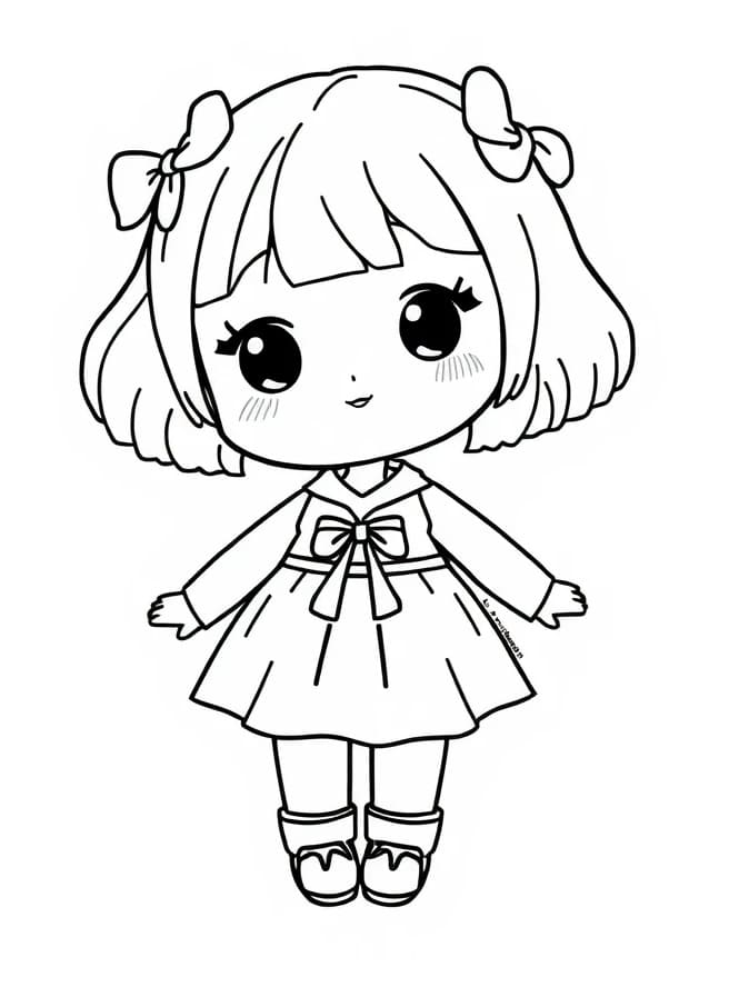 Desenho de Boneca Kawaii para Crianças de 4 Ano para Colorir