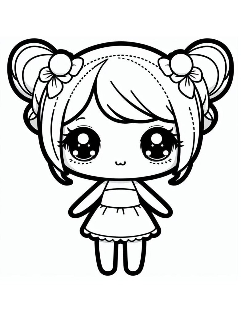 Desenho de Boneca Kawaii para Crianças para Colorir
