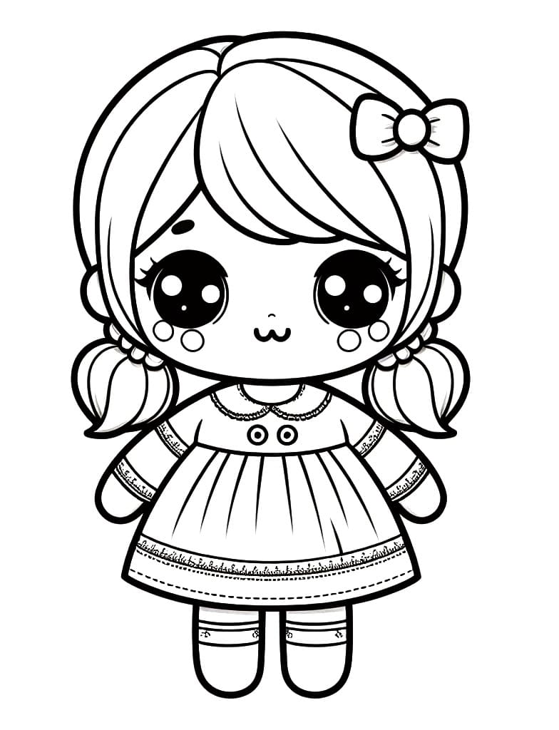 Desenho de Boneca Kawaii Perfeita para Colorir