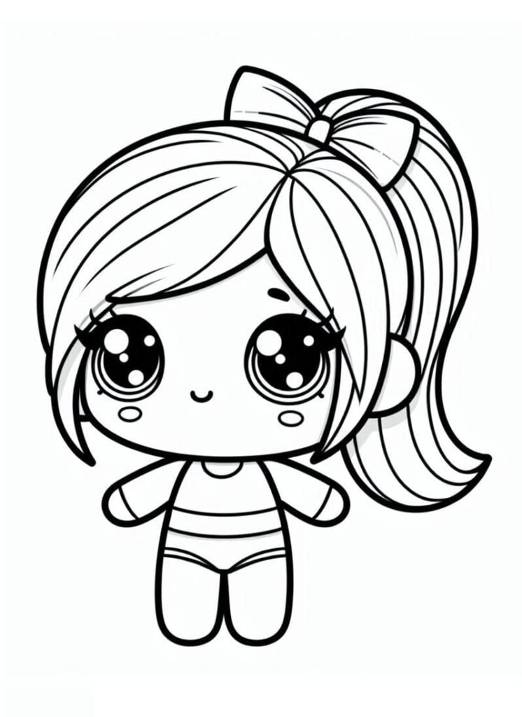 Desenho de Boneca Kawaii Sorridente para Colorir
