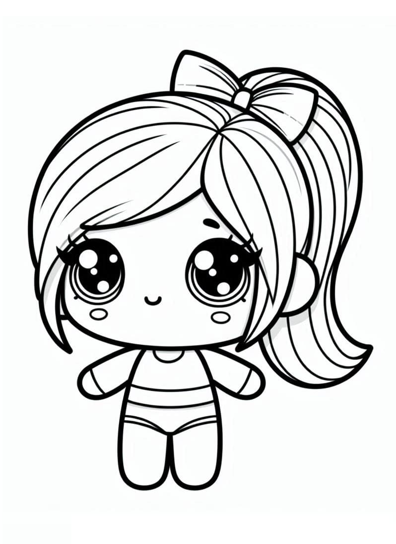 Desenho de Boneca Kawaii Sorridente para Colorir