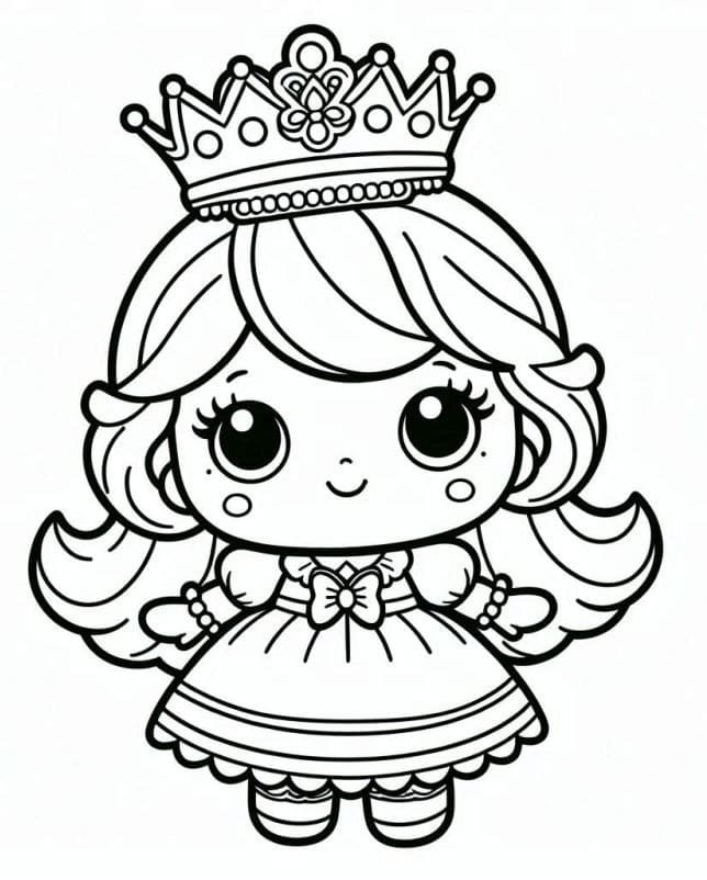 Desenho de Boneca Kawaii com Corôa para Colorir