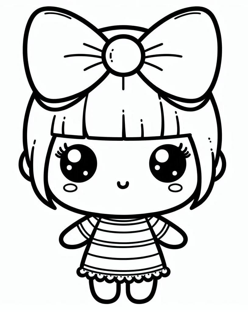Desenho de Boneca Kawaii e Laço para Colorir