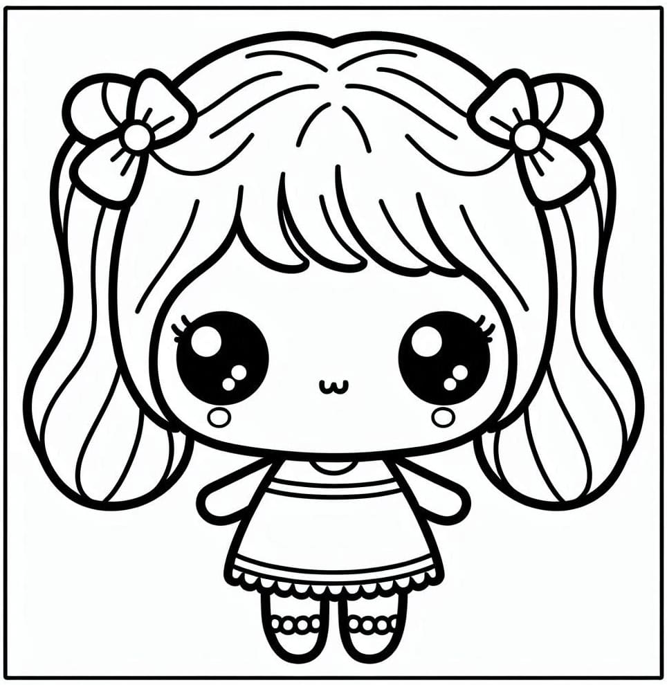 Desenho de Foto de Boneca Kawaii para Colorir