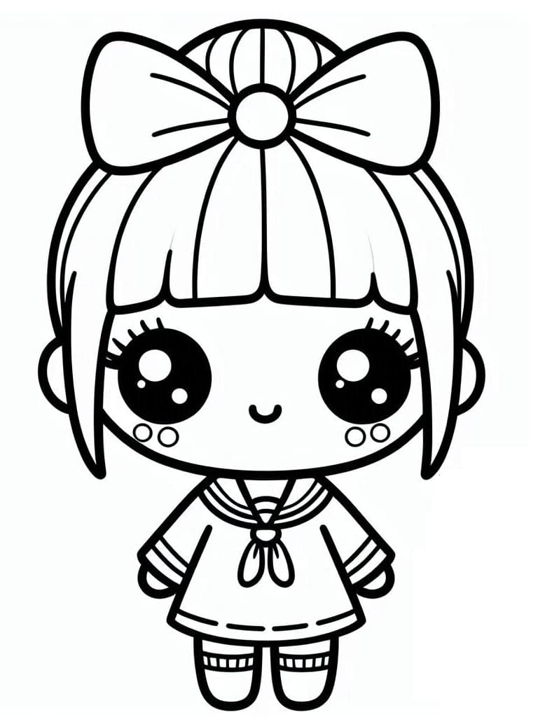Desenho de Imagem de Boneca Kawaii para Colorir