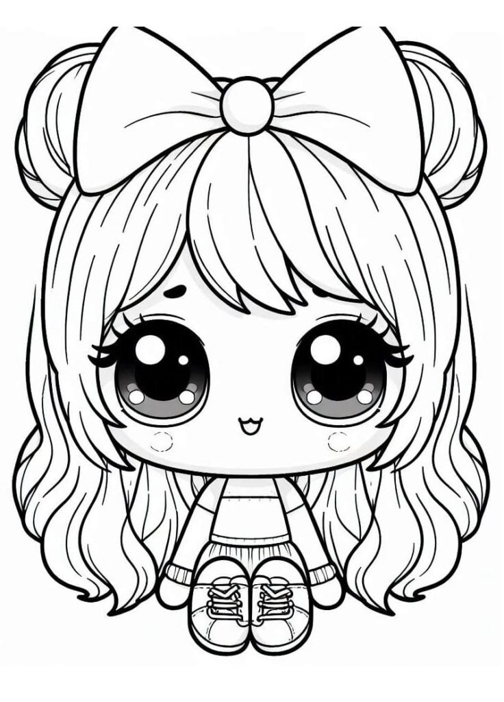 Desenho de Pequena Boneca Kawaii para Colorir