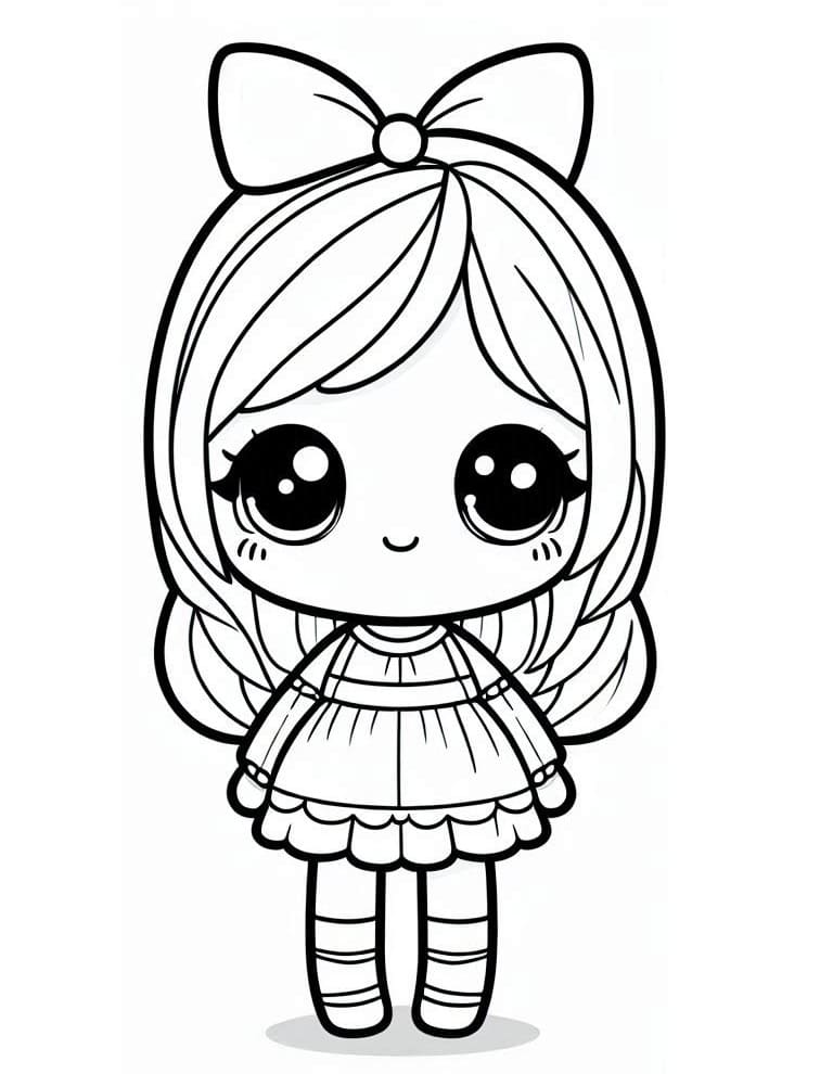 Desenho de Pintura de Boneca Kawaii para Colorir
