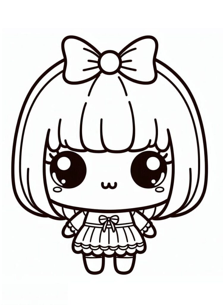 Desenho de uma Boneca Kawaii Fofa para Colorir